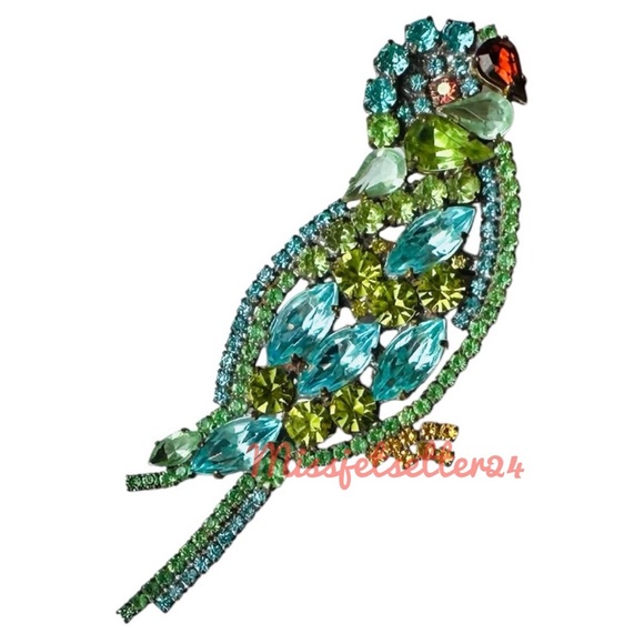 Lilien Czech Colorful Rhinestone Parakeet Brooch